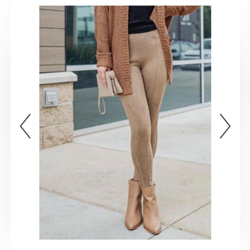 Spanx Stretch Faux Suede Control Top Shapewear Leggings Camel High Waist L